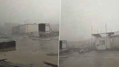 Jamnagar Hit by Cyclone Biparjoy Videos: Terrifying Scenes as Heavy Rains and Strong Winds Wreak Havoc in Gujarat Town, Several Structures Damaged