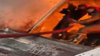 Delhi Fire Video: Massive Blaze Erupts in a Factory in Kirti Nagar Industrial Area, Firefighting Operation Underway