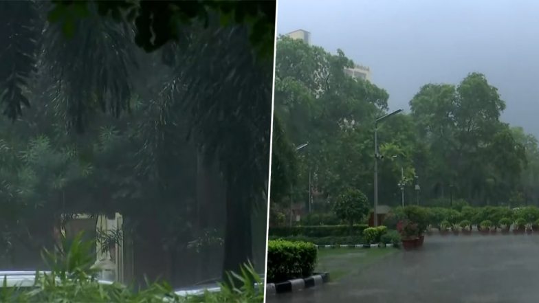 Delhi Rains Today Photos and Videos: Delhiites Wake Up to Heavy Rainfall and Gusty Winds, Netizens Share Pictures and Clips on Twitter