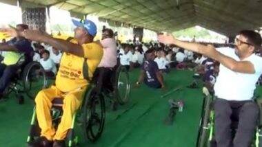 International Yoga Day 2023: Specially-Abled People Perform Yoga Asanas in Chhattisgarh's Raipur (Watch Video)