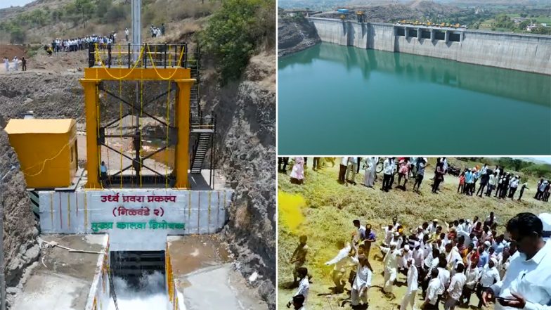 Nilwande Dam Opening Video: Villagers in Maharashtra's Ahmednagar Dance and Celebrate After Water of Dam on Pravara River Reaches Their Village