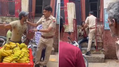 Fruit Vendor Assaulted by Rajasthan Police Constable Video: Cop Drags, Rains Slaps on Man in Ajmer; Suspended After Clip Goes Viral