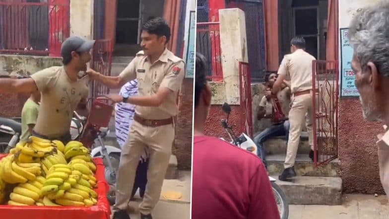 Fruit Vendor Assaulted by Rajasthan Police Constable Video: Cop Drags, Rains Slaps on Man in Ajmer; Suspended After Clip Goes Viral