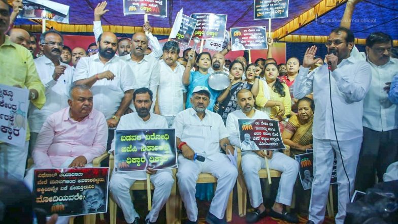 Free Rice: Karnataka Congress Stages Protest Against Centre at Freedom Park, BJP Hits Back