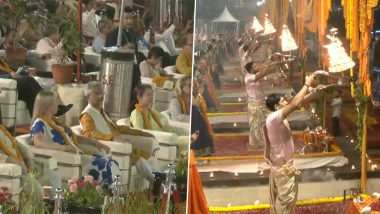 S Jaishankar and G20 Delegates Attend Ganga Aarti in Uttar Pradesh's Varanasi (Watch Video)