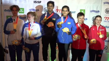 India Wins Gold Medal at ISSF Junior Shooting World Cup 2023; Gautami Bhanot and Abhinav Shaw Win in 10m Air Rifle Mixed Team Event (View Pic)