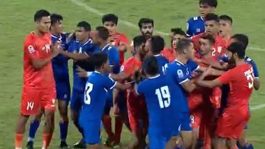 India and Nepal Footballers Get Engaged In Ugly Fight During SAFF Championship 2023 Group Stage Encounter (Watch Video)