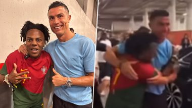 Speed Meets Cristiano Ronaldo: Super Fan IShowSpeed Meets CR7 Thanks to Rafael Leão, Falls to the Ground in Admiration Before Hugging Football Legend (See Pics and Video)