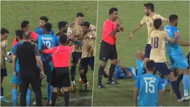 India and Kuwait Footballers’ Fight Video: SAFF Championship 2023 Match Witness Two Teams Clash at Sree Kanteerava Stadium