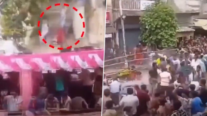 Balcony Collapse in Gujarat Video: Major Accident During Jagannath Rath Yatra in Ahmedabad as Gallery of Building Collapses on Procession, 11 Injured