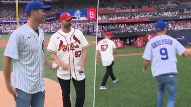 James Anderson, Nathan Lyon Try Their Hands at Baseball! Watch Ashes Rivals Throw Ceremonial First Pitch at MLB London Series