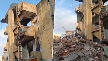 Gujarat Building Collapse Video: Three-Storey Residential Building Collapses in Jamnagar; Four Persons Rescued, Many Feared Trapped