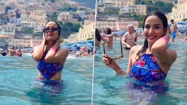 Jasmin Bhasin's Italy Diaries! Monokini-Clad TV Star Takes a Dip Inside Blue Ocean With 'Samundar Mein Nahake' Song Playing in Backdrop (Watch Video)