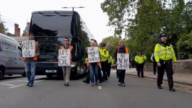 England Cricket Team Bus Stopped By Just Stop Oil Protestors Ahead of One-Off Test Match at Lord's Against Ireland (Watch Video)