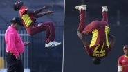 West Indies Bowler Kevin Sinclair Performs Somersaults to Celebrate His Wickets During UAE vs WI 3rd ODI 2023, Video of his Backflips Goes Viral