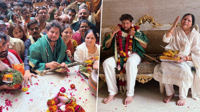 Kuldeep Yadav Visits Banke Bihari Temple in Vrindavan, Shares Picture With Mother Usha Yadav On Instagram (See Post)