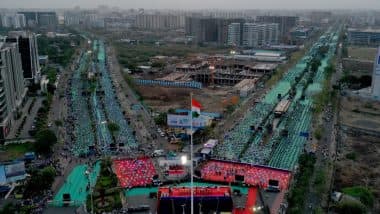 'Largest Yoga Session': International Yoga Day 2023 Event in Surat Has Set New Guinness World Record, Claims Gujarat Minister Harsh Sanghavi (Watch Video)