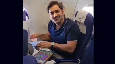 MS Dhoni Spotted Playing Candy Crush Inside Flight As Air-Hostess Offers Him Chocolates, Fans React to CSK Captain’s Viral Video