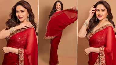 Madhuri Dixit Is Timeless Beauty in Classic Red Saree; Check Out Her Stunning Pics!