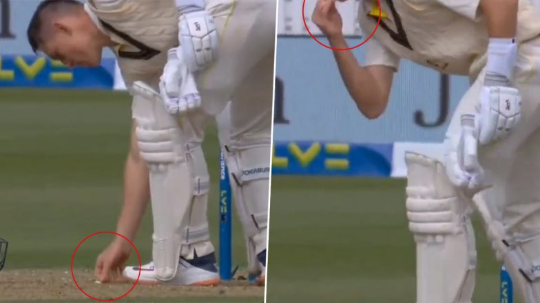 Marnus Labuschagne Drops Chewing Gum on Ground, Puts It Back Into His Mouth During Ashes 2023 Second Test; Netizens Come Up With Funny Reactions (Watch Video)