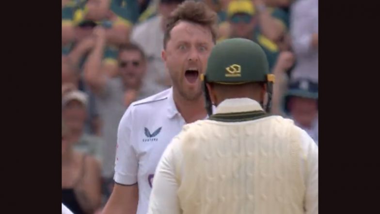 Ollie Robinson Gives Aggressive Send-Off to Usman Khawaja After Dismissing Him With ‘Brumbella’ Field During Ashes 2023 Test, Video Viral