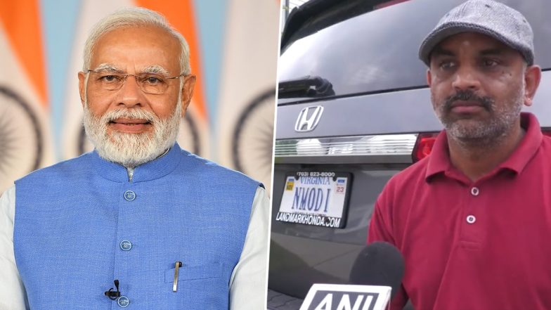 PM Modi US Fan Video: Indian Prime Minister's Fan Flaunts 'NMODI' Car Number Plate in Maryland, Says 'Narendra Modi Is an Inspiration to Me'