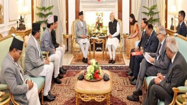 PM Narendra Modi Holds Bilateral Talks Nepalese Counterpart Pushpa Kamal Dahal 'Prachanda' at Hyderabad House (Watch Video)