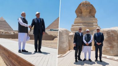 PM Modi Visits Pyramids in Egypt Video: Prime Minister Narendra Modi Shares Photos After Taking Tour of the Great Pyramid of Giza in Cairo; Thanks Egyptian Counterpart Mostafa Madbouly