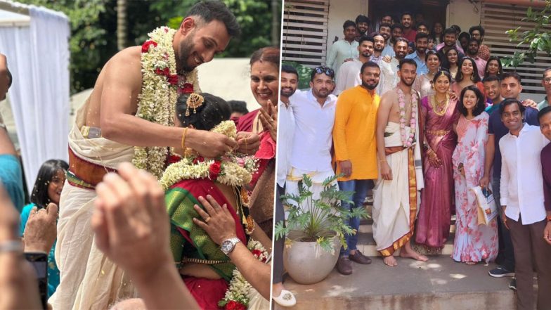 Prasidh Krishna Wedding: Indian Cricketer Ties Knot With Fiancee Rachana; Shreyas Iyer, Jasprit Bumrah Attend Ceremony (See Pics)