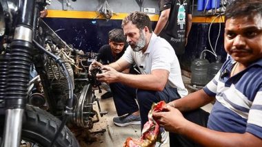 Rahul Gandhi Visits Motorcycle Mechanics' Workshop in Delhi's Karol Bagh (See Pics and Video)