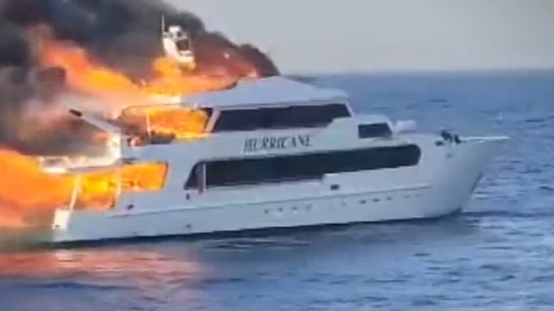 Tourist Boat Fire in Egypt Video: Massive Blaze Engulfs Ship Carrying Tourists in Red Sea Off Coast Marsa Alam, Three Britons Missing