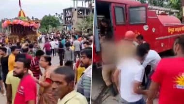 Tripura Ulta Rath Yatra Tragedy Caught on Camera (Graphic Video): 7 Dead, 16 Others Injured After Coming in Contact With High-Tension Wire During Rath Yatra in Unakoti