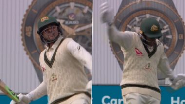 Usman Khawaja Throws Bat in the Air in Celebration of His 15th Test Century During Eng vs AUS Ashes 2023 First Test Day 2 (Watch Video)