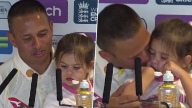 Usman Khawaja Catches Daughter Aisha Browsing Through Journalist’s Camera During Press Conference After Day 2 of Ashes 2023 1st Test, Watch Aww-Dorable Video!