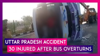 Uttar Pradesh Accident: 30 Injured After Bus Overturns In On Agra-Lucknow Expressway In Etawah As Drives Falls Asleep