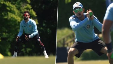 Virat Kohli, Shubman Gill and Other Team India Cricketers Engage in Intense Fielding Session Ahead of WTC 2023 Final Against Australia (Watch Video)