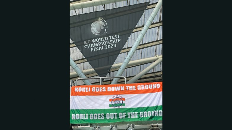 'Kohli Goes Down the Ground…' Bharat Army Share Special Banner for Virat Kohli With Harsha Bhogle's Iconic Commentary for Day 4 of IND vs AUS WTC 2023 Final (See Pic)