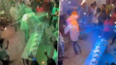 Birthday Boy Catches Fire During Celebration VIDEO: Shocking Viral Clip Shows Young Man Burning in Flames While Cutting Cake in Wardha (Watch)
