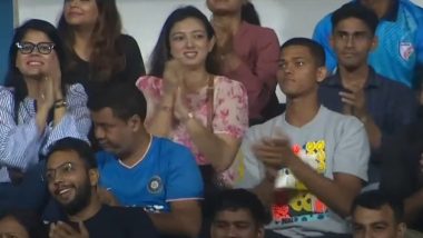 Back the Blues! Yashasvi Jaiswal Spotted Supporting Indian Football Team At Sree Kanteerava Stadium During IND vs KUW SAFF Championship 2023 Football Match