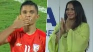 Sunil Chhetri Announces Wife Sonam Bhattacharya&rsquo;s Pregnancy After Scoring Goal in India vs Vanuatu Match, Places Football As Baby Bump (Watch Video)