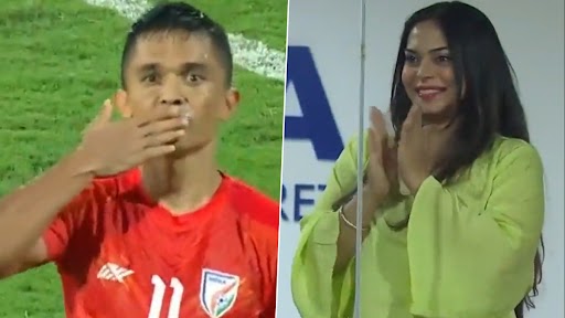 Sunil Chhetri Announces Wife Sonam Bhattacharya’s Pregnancy After Scoring Goal in India vs Vanuatu Match, Places Football As Baby Bump (Watch Video)