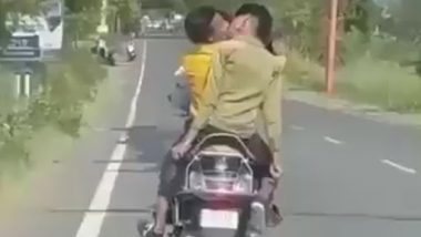 Boys Kissing on Triple Ride in UP: Video of Guys Lip-Locking on Moving Scooty in Rampur Goes Viral, Traffic Police Directed to Take Necessary Action