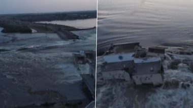 Nova Kakhovka Dam: New Video Shows Destroyed Hydroelectric Reservoir in Southern Ukraine Rapidly Emptying Out Into Dnipro
