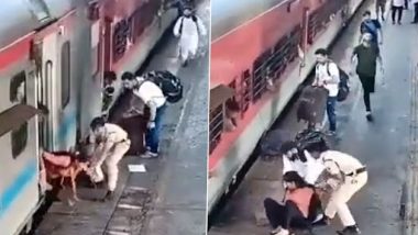 RPF Woman Constable Saves Passenger Who Slipped Trying to Board Moving Train at Bandra Terminus Station, Earns Praise for Swift Action (Watch Video)