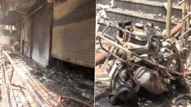 Chhattisgarh Fire Video: Blaze Erupts at Commercial Complex in Lalganga Market in Raipur, Firefighting Operations Underway