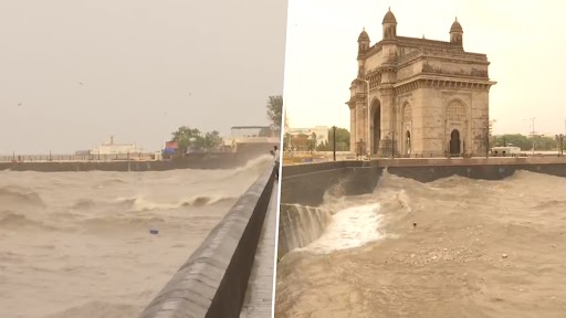 Cyclone Biparjoy Impact: High Tidal Waves Seen in Arabian Sea at Gateway of India in Mumbai (Watch Video)