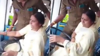 Karnataka Congress MLA Roopakala M Shashidhar Crashes KSRTC Bus Into Several Vehicles After Accidentally Pressing Back Gear (Watch Video)