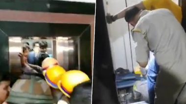 Lucknow Students Stuck in Lift Video: 12 Children Get Trapped in Elevator of Coaching Centre in Hazratganj, Rescued by Fire Department Personnel