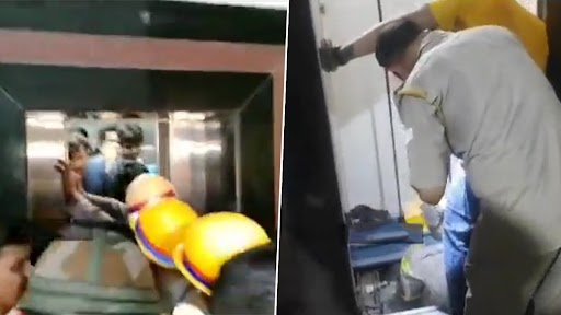 Lucknow Students Stuck in Lift Video: 12 Children Get Trapped in Elevator of Coaching Centre in Hazratganj, Rescued by Fire Department Personnel