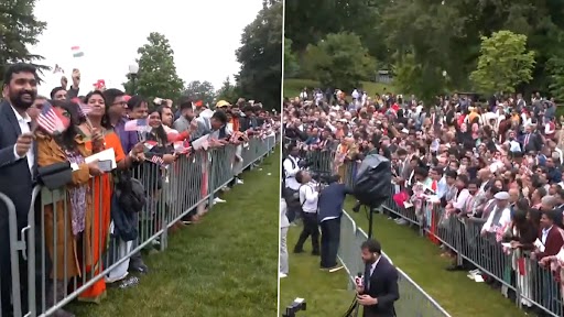 Indian Diaspora Gathers To Welcome PM Modi in US: Members of Indian Community Arrive in Large Numbers to Greet Prime Minister Narendra Modi at White House (Watch Videos)